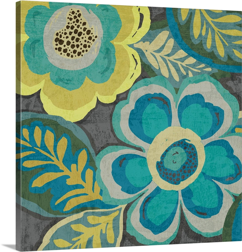 Great BIG Canvas "Floral Assortment Teal on Dark Grey Crop III