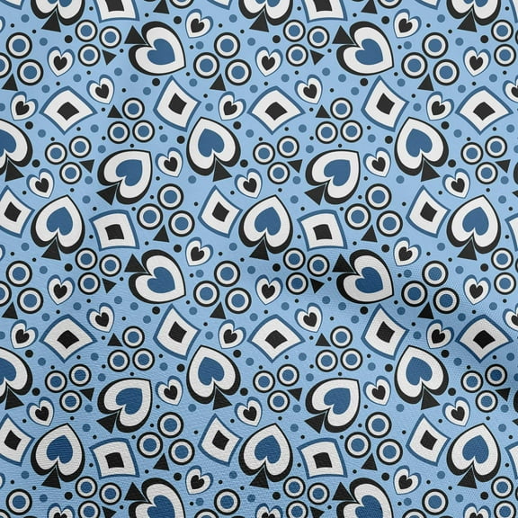 oneOone Polyester Spandex Blue Fabric Poker Card Dress Material Fabric Print Fabric By The Yard 56 Inch Wide