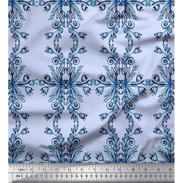 Soimoi Rayon Fabric Floral & Ogee Damask Print Fabric by the Yard 56 Inch Wide