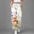 thumbnail image 2 of Fiaer Womens Sweatpants Floral Printed High Waisted Pants Baggy Plus Size Trendy Lace up Trousers with Pocket Green S, 2 of 4