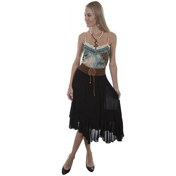 Skirt with Contrast Crochet Band, Black - Small