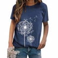 thumbnail image 2 of Camiseta de mujer con estampado floral, cuello redondo, manga corta, camiseta suelta, azul, XXL kenally  AP000466-18, 2 of 7