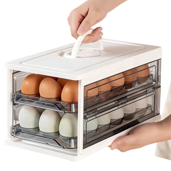 Double-Layer Egg Container, Household Kitchen Duck Egg Storage Organizer with Timer, Foldable Clear Egg Tray
