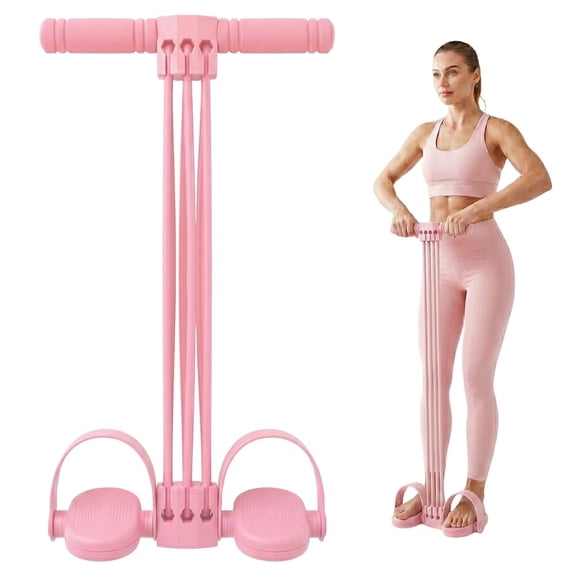 Pedal Resistance Bands with Handles, Upgrade 6-Tube Natural Rubber Foot Pedal Resistance Band Set for Full Body Workout, Multifunction Stretching Exercise Equipment (Pink)