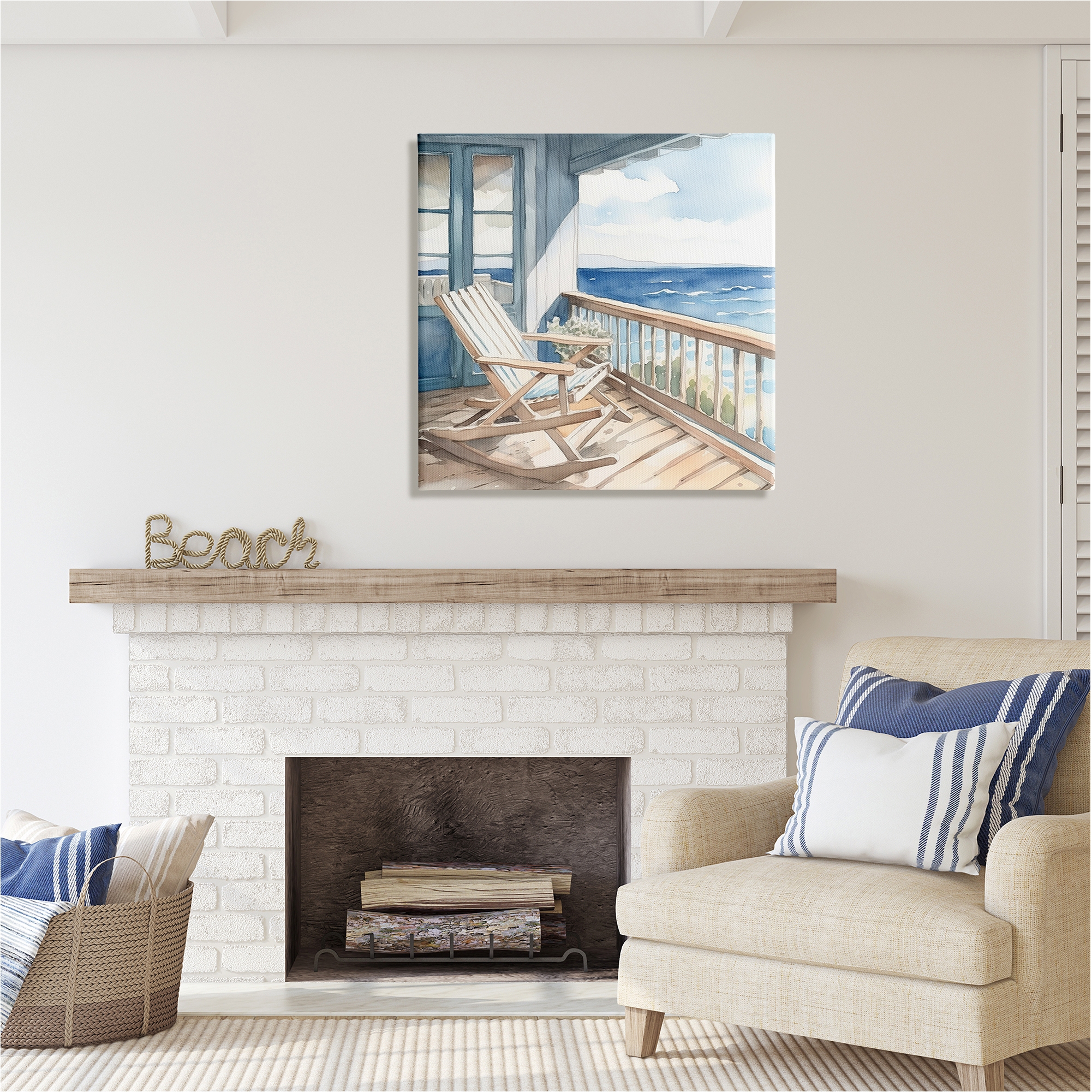 Stupell Industries Seaside Porch View Landscape Painting Gallery Wrapped Canvas Art Print Wall Art, 30 x 30