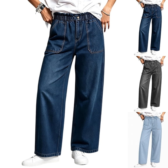 VBVC Women's Elastic Waist Jeans with Pockets , Decorative Buttons Denim Pants For Women, S-2XL