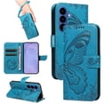thumbnail image 1 of Wallet Case for Samsung Galaxy S26 Embossed Butterfly with Strap & Stand Blue, 1 of 6