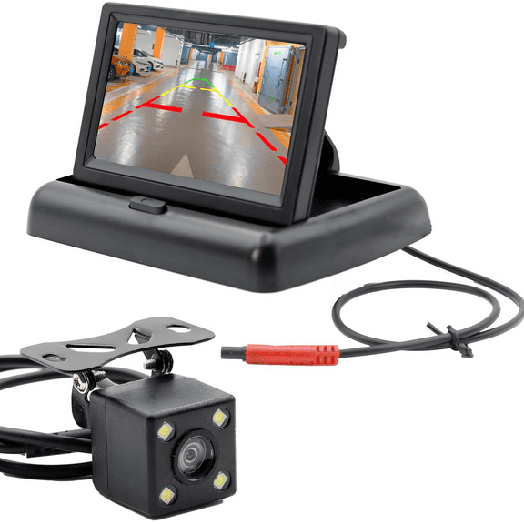 4.3 Inch TFT LCD Car Foldable Monitor Vehicle Rear View Reverse Backup Camera Car LED Camera Kit Video Parking System for Cars,Trucks,Pickups,Suvs, Easy Install