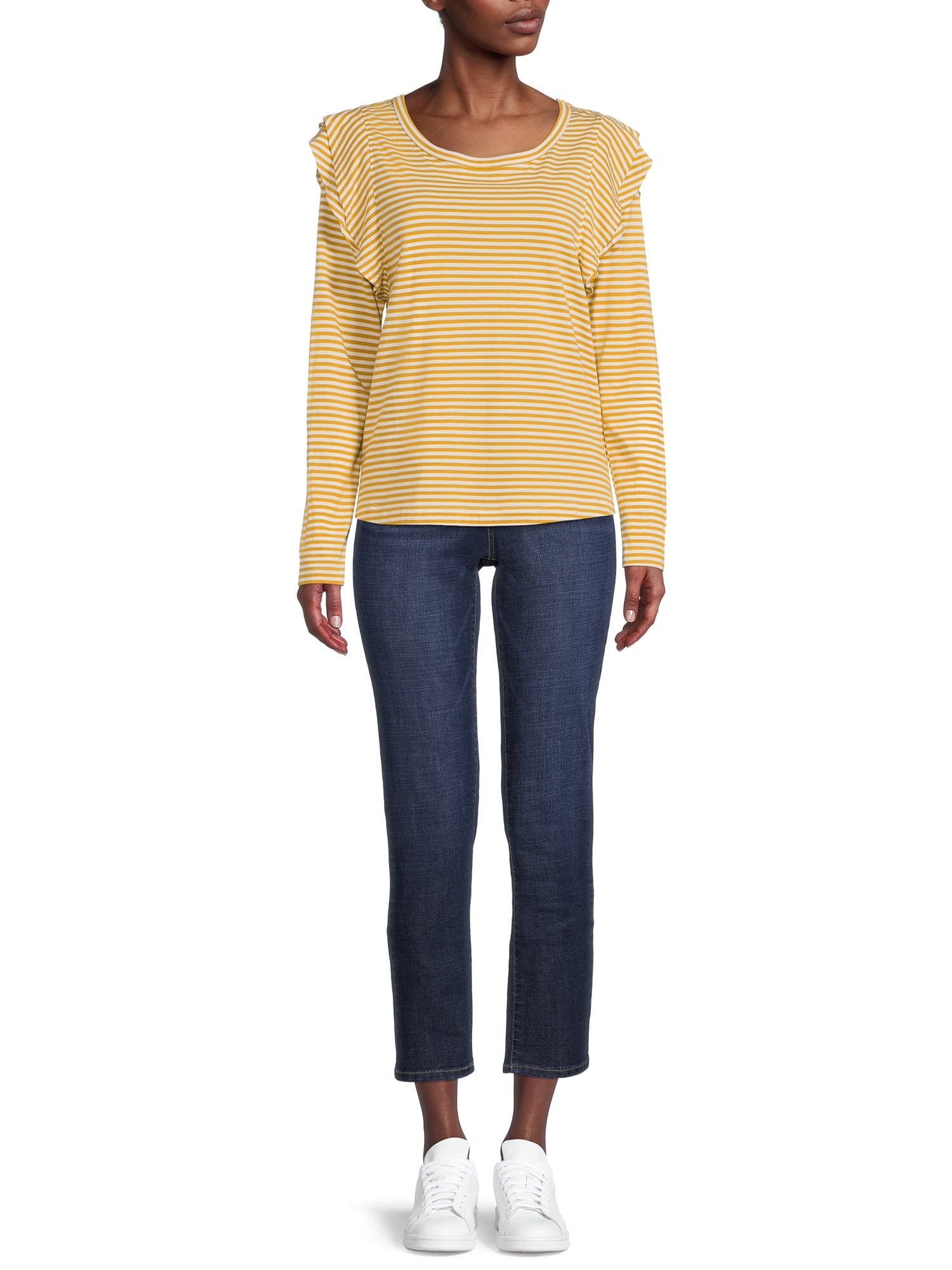 Time and Tru Women's Long Sleeve Ruffle Top