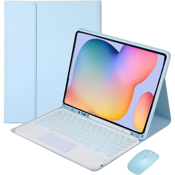 Keyboard Case for Samsung Galaxy Tab S6 Lite 10.4 inch 2022/2020, 7 Colors Backlight Detachable Wireless Keyboard and Mouse, Smart Touchpad, Slim Lightweight Protective Cover,Blue