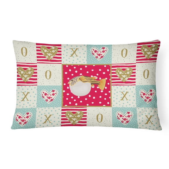 Carolines Treasures CK5496PW1216 Puffer Fish Love Canvas Fabric Decorative Pillow, Red, 12H x16W, multicolor