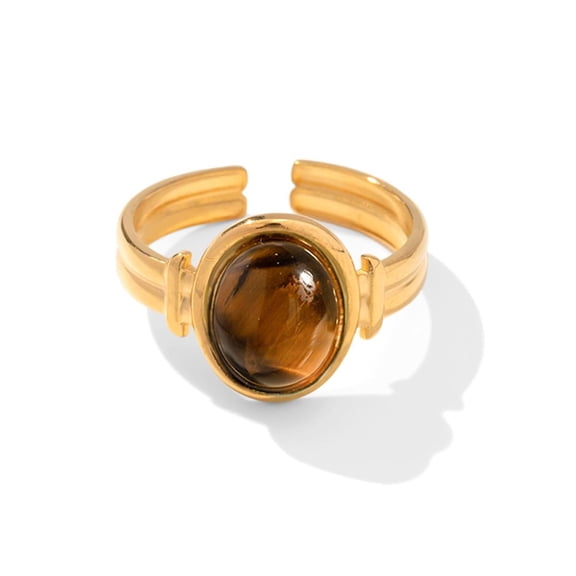 mirlewaiy Boho Vintage mirlewaiy Oval Natural Stone Statement Ring Gold Tonned Titanium Steel Adjustable Open Band Wrap Finger Ring for Women Wedding Engagement Jewelry