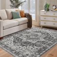 thumbnail image 3 of Machine Washable Area Rug 5x7 Vintage Distressed Area Rug for Living Room Bedroom Traditional Medallion Non-Slip Stain Resistant Accent Rug Carpet for Home Decor Floor Decoration, Grey, 3 of 8