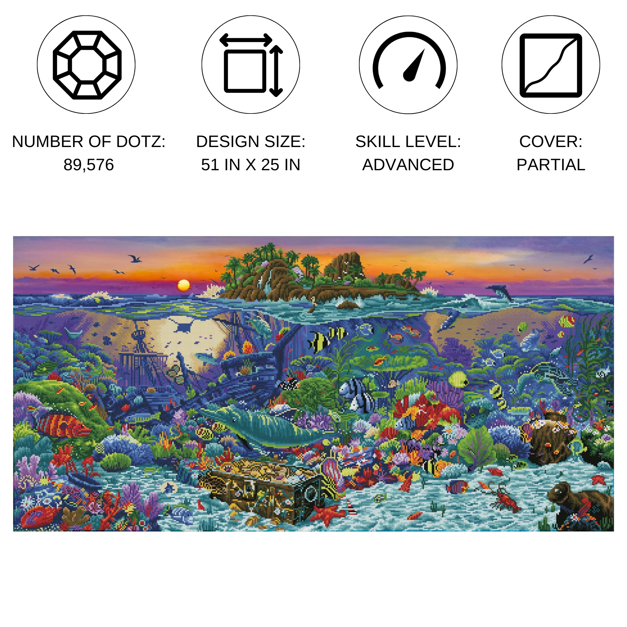 Diamond Dotz Coral Reef Island Diamond Painting Kits for Adults - Diamond Art Kits a Relaxing Creative Craft Kit with Dotz Gems 51x25