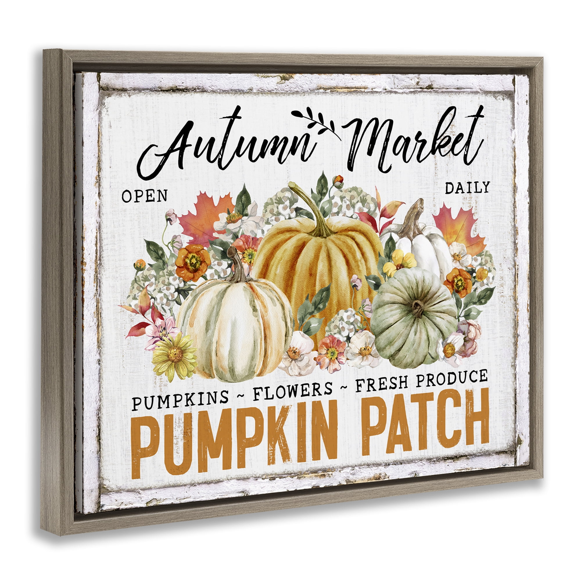 Stupell Industries Rustic Autumn Market Holiday Painting Brown Floater Framed Canvas Art Prints Wall Art, 31 x 25