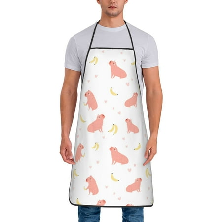 

Chef Aprons for Men and Women - Capybaras Banana Oil-Resistant Bib Aprons for Cooking Waterproof BBQ Grilling Kitchen Aprons Gifts for Women and Men