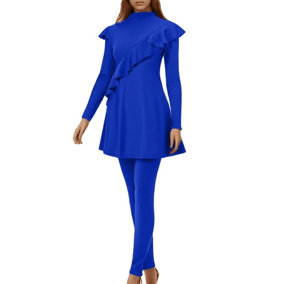 Women Oversized Swimsuit Conservative Swimsuit Long Sleeve Trousers Swim Cap Three Piece Swimsuit
