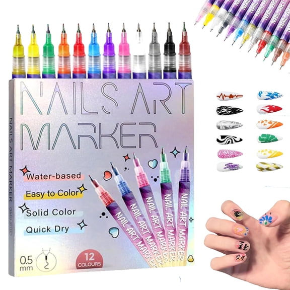 12 Colors Nail Art Pens Set, Nail Art Markers Polish Pen for 3D Nail Art, Drawing Painting Liner Brush for DIY Nail Art Beauty Adorn Manicure Tools