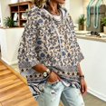 thumbnail image 4 of Oversized 3/4 Sleeve Hoodie for Women Retro Floral Graphic Pullover Hooded Sweatshirt Casual Y2K Fall Outfit, 4 of 6