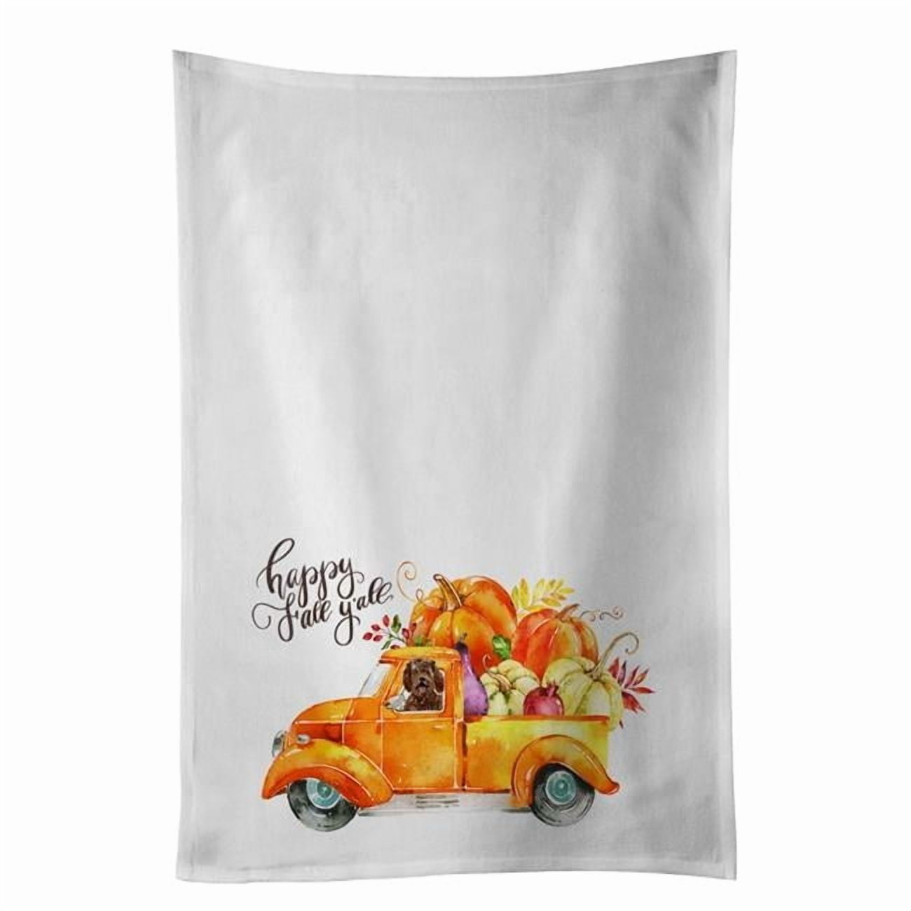 Fall Harvest Labradoodle White Kitchen Towel Set of 2 Dish Towels