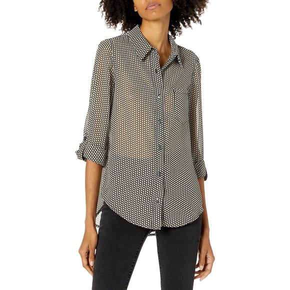Nanette Nanette Lepore Women's L/S Button Down Blouse with Chest Pkt, Alabaster Multi Print, XS