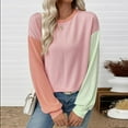 thumbnail image 6 of Rib-Knit Sweaters for Women Lightweight Colorblock Trendy Crewneck Sweatshirt Long Sleeve Loose Casual Fall Tops (L, Green), 6 of 6