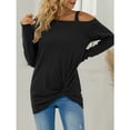 thumbnail image 3 of TEMOFON Women's Cold Shoulder Tops Long Sleeve Twist Knot Top Casual Tunic Blouse T-Shirts Black, 3 of 6