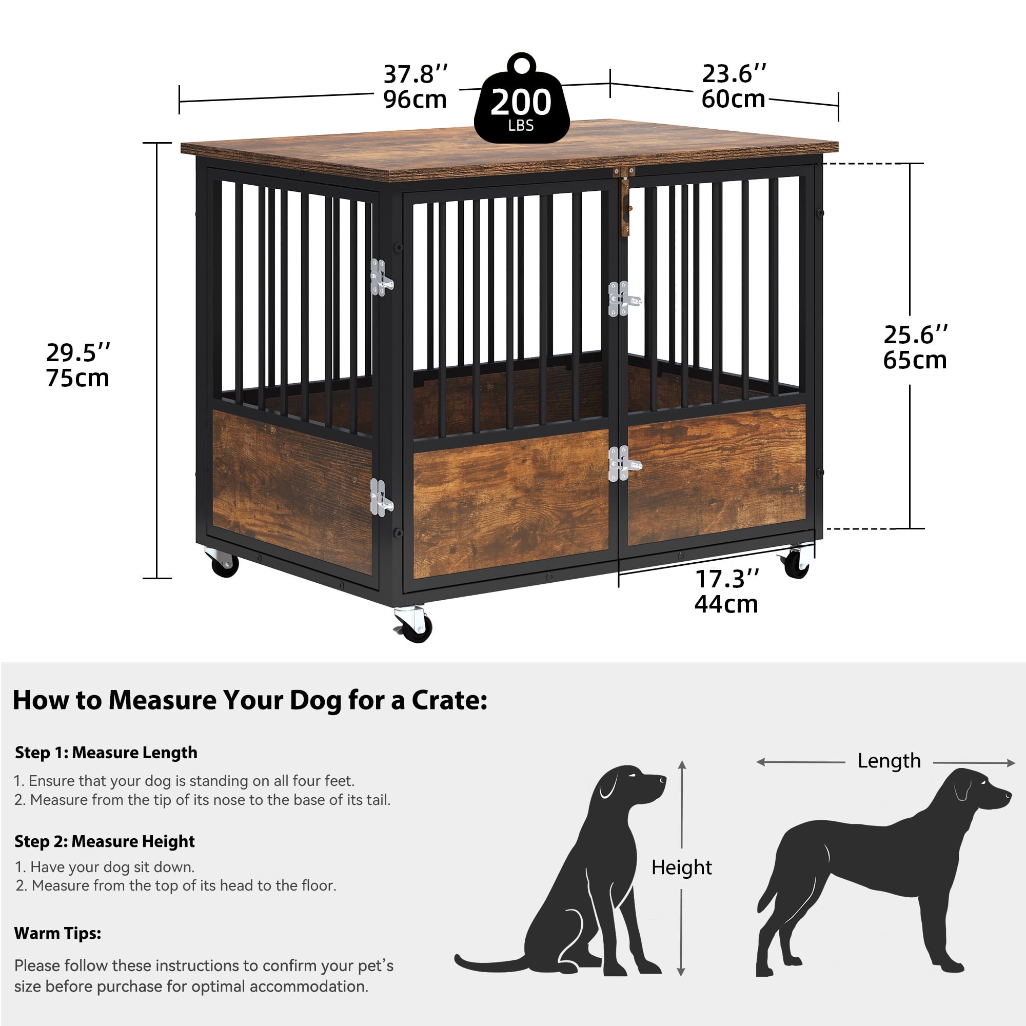 Uforic 38-Inch Wooden Dog Crate Furniture with Wheels and Double-Doors,Dog Kennel,Dog Cage for Indoor - Rustic Brown