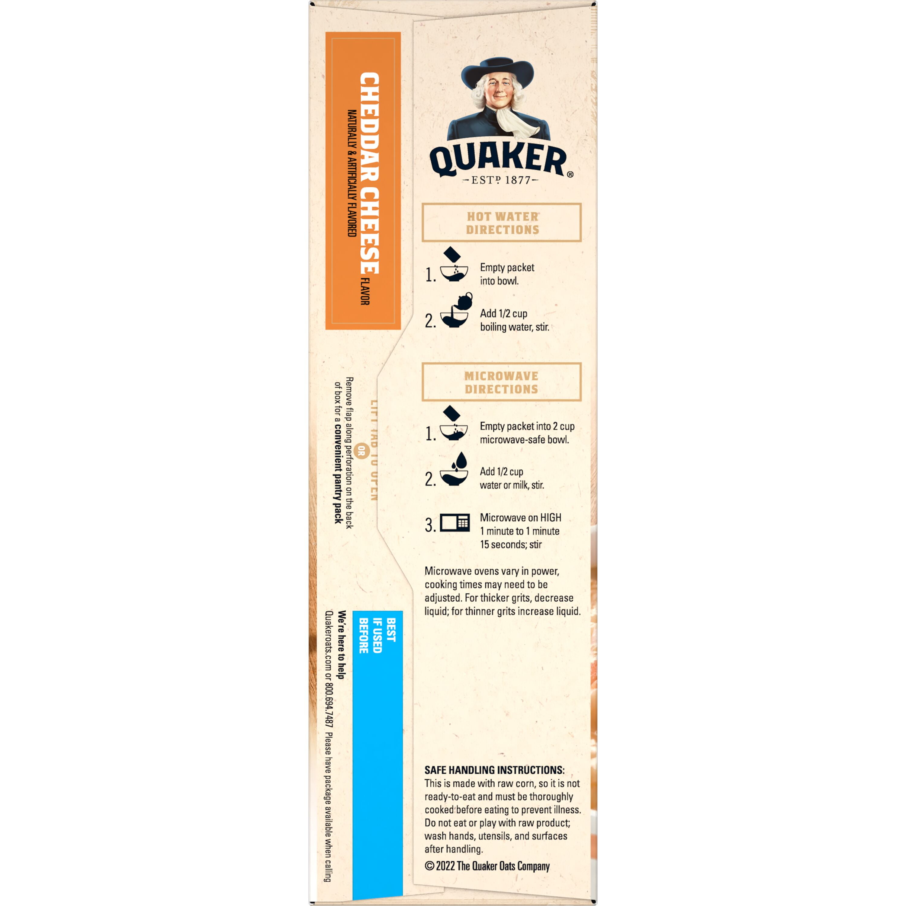 (12 pack) Quaker Cheddar Cheese Flavored Instant Grits, 9.8 oz Paperboard Box