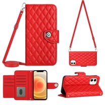 Crossbody Strap Case for iPhone 12 Wallet case Women Girls 【RFID Blocking】For iPhone 12, Crossbody Phone case Magnetic Closure Flip Cover Credit Card Holder Kickstand, Red