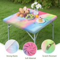 thumbnail image 4 of Colorful Tie Dye Pattern Square Fitted Tablecloth with Elastic Edge,Square Table Cover,Washable Elastic Table Cover for Home Kitchen Party Decor 34"x34", 4 of 6
