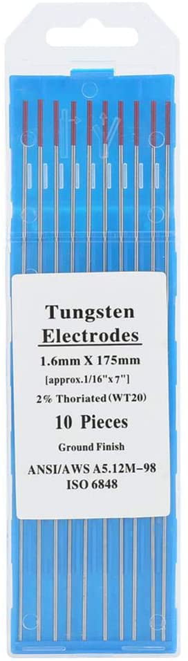 tungsten electrode rod WT20 Pure Professional Tig Rod 2% Thoriated for Tig Welding Machine Red 1.6mm175mm 