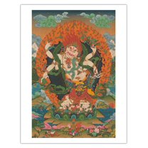 Mahakala Shadbhuja Sita (White Lord with Six Hands) - Tantric Wealth Deity - Vintage Tibetan Thangka Buddhist Painting - Fine Art Matte Paper Print (Unframed) 20x26in