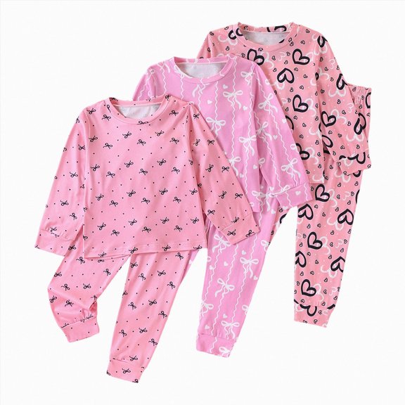 WXFAZCVU Baby Girl Clothes 3 Pack Fall Outfits Cute Print Long Sleeve and Pants Going Out Size 4-5 Years