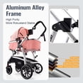 thumbnail image 4 of Hagaday Baby Stroller, 2-in-1 Reversible Stroller with Bassinet Mode, Foldable Infant Stroller with Canopy, One Button Brake, Adjustable Handle, Newborn Stroller (Pink), 4 of 5