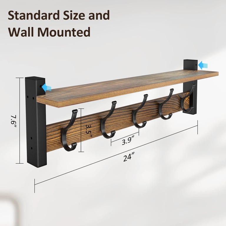 Optish 24-Inch Wall-Mounted Coat Rack with Shelf, Brown photo 4