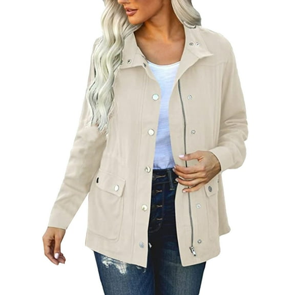 CZHGKM Lightweight Womens Jacket Rain Outdoor Hooded Jacket Jackets Solid Cardigan Women’s Windproof Women's Coat Beige M