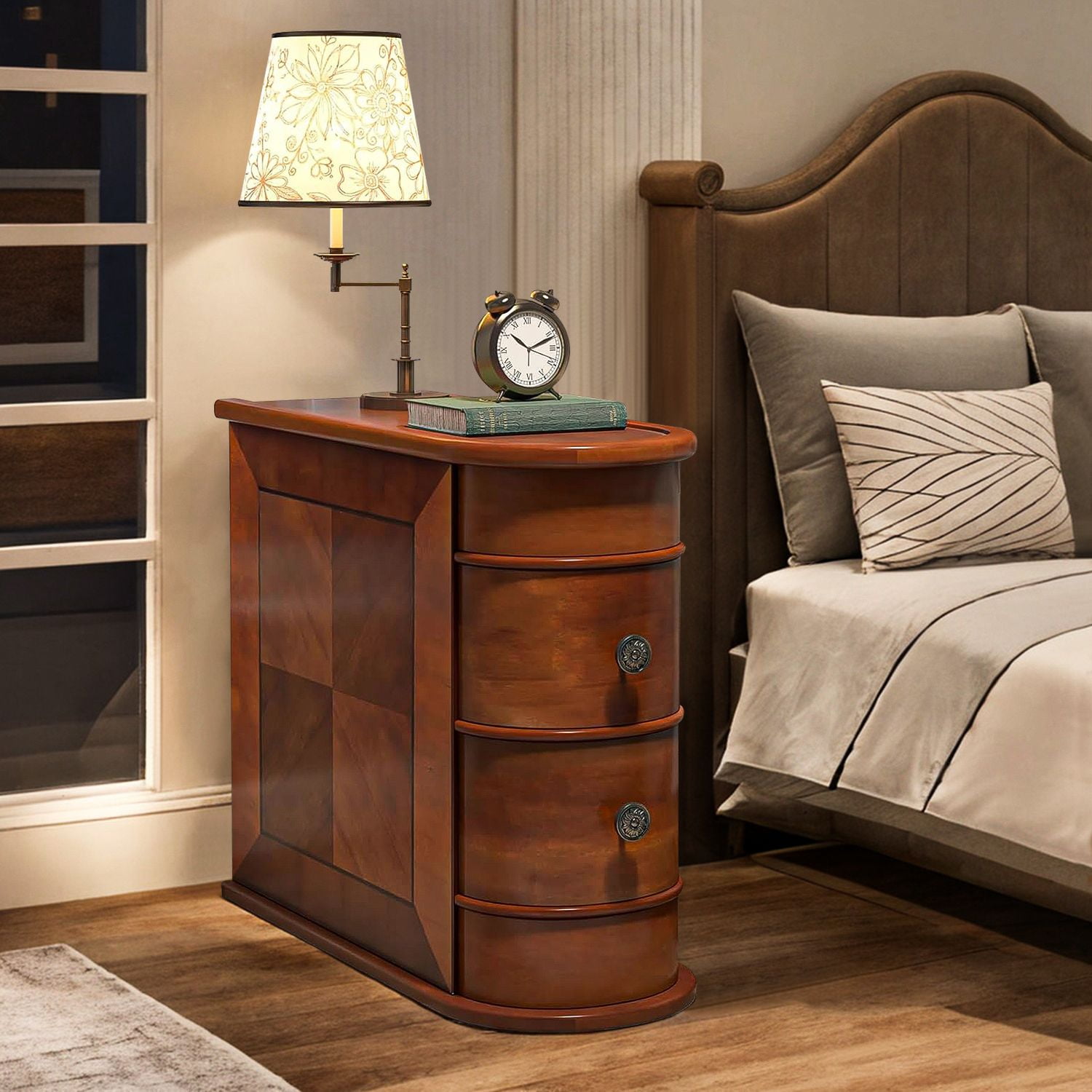 Demi Bonn Narrow Side Table with 2 Drawers, Wood Side End Table, Nightstand and Bedside Table with Storage, for Small Spaces, Brown