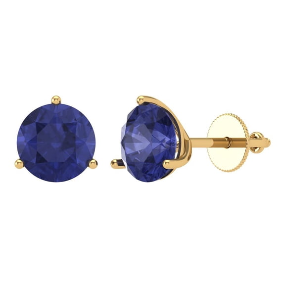 4 ct Screw-Back Stud Earrings for Women | 8.0mm Round Cut Simulated Tanzanite | 18K Yellow Gold
