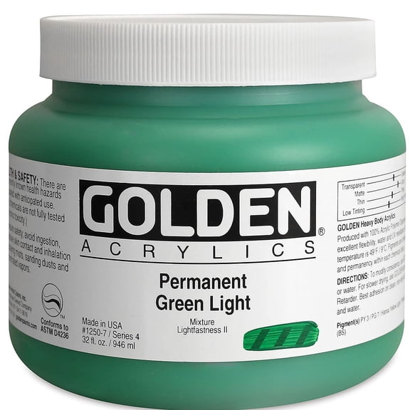 Golden Heavy Body Artist Acrylics - Permanent Green Light, 32 oz Jar