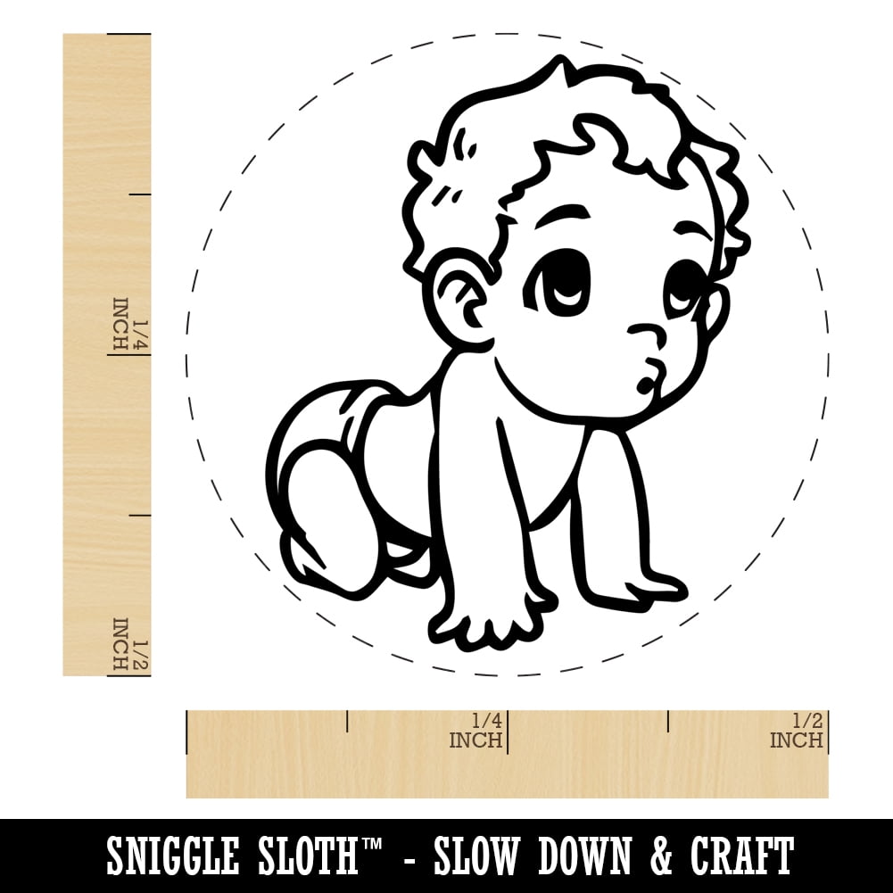 Cute Crawling Baby Self-Inking Rubber Stamp Ink Stamper - Brown Ink - Mini 1/2 Inch