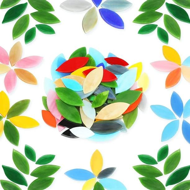 100 Pieces Leaves Glass Mosaic Tiles Glass Flower Leaves Mosaic Tiles
