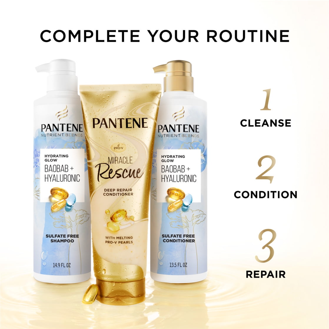 Pantene Nutrient Blends Shampoo Hydrating Glow Baobab + Hyaluronic Sulfate Free 14.9 fl oz