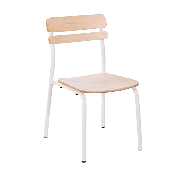 Flash Furniture Commercial Grade Solid Wood Dining Chair with White Metal Frame and Antique White Finish