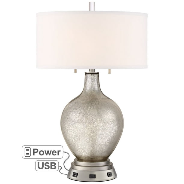 Possini Euro Design Modern Table Lamp, Mercury Glass Table Lamp With Usb
