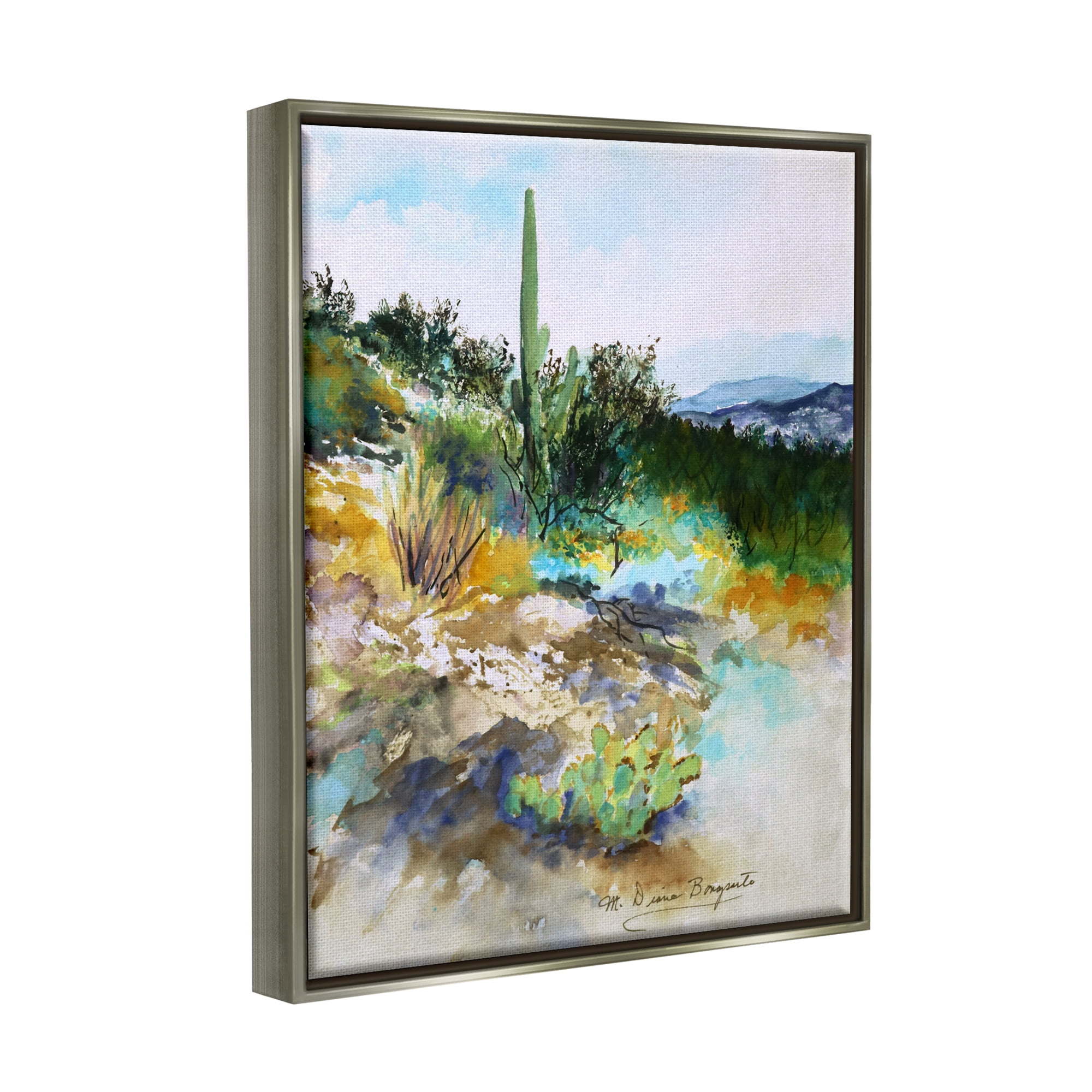 Stupell Industries Modern Desert Scenery Nature Painting Gray Floater Framed Art Print Wall Art, 25 x 31