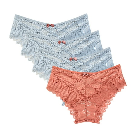 Panties for Women Plus Size 4 Pack Seamless Underwear for Women Lace Thong Cheeky Panties Breathable Briefs Stretch High Cut Plus Size Ladies Bikini Thongs Long Underwear Women Orange 4XL