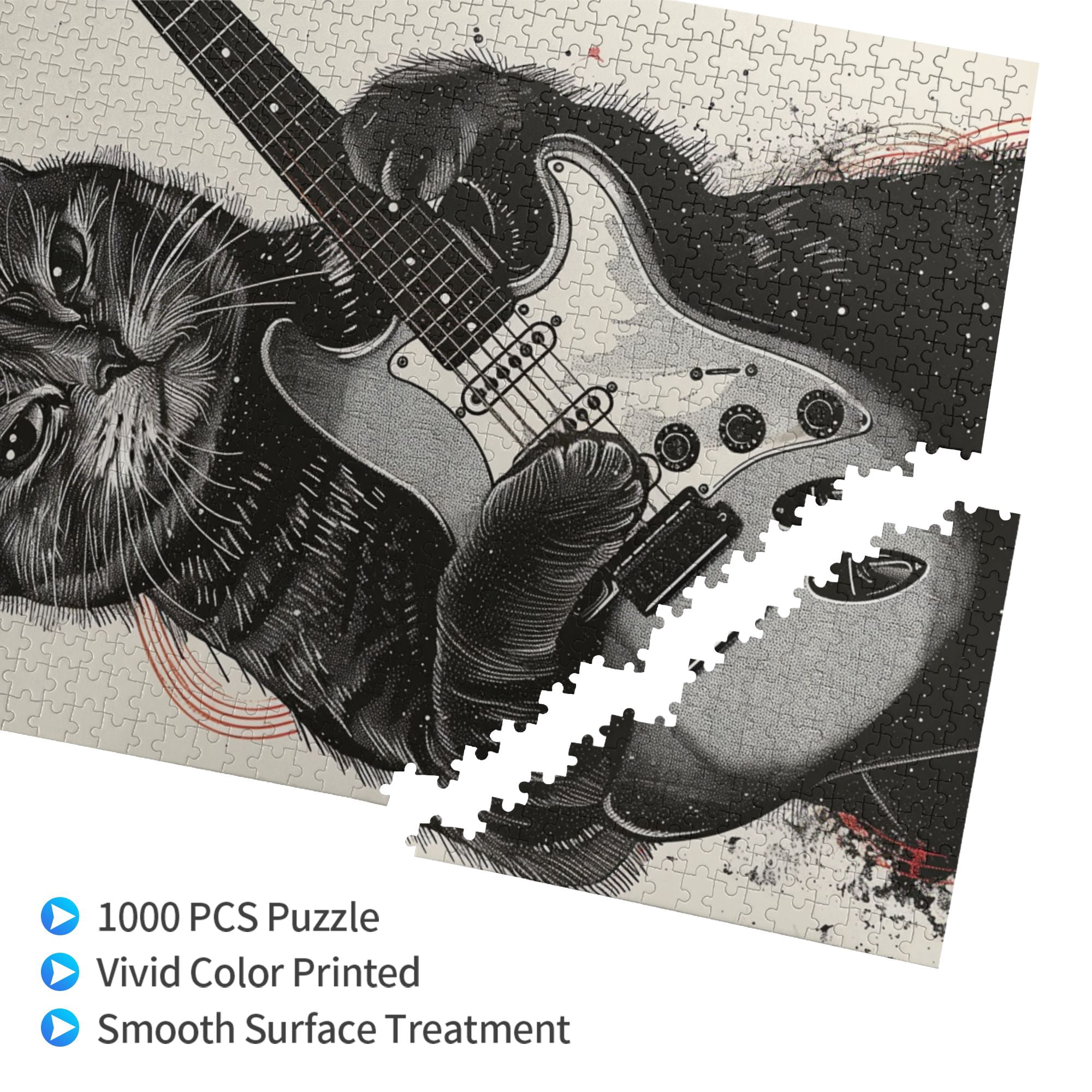 1000 PCS Black Cat'S Music Time - 1000 Piece Funny Animal Jigsaw Puzzles,Relax Yourself,Enjoy The Puzzle Solving Process,Whimsical Wooden Jigsaw Pieces,Exquisite Animal Retro Puzzle As Home Decor
