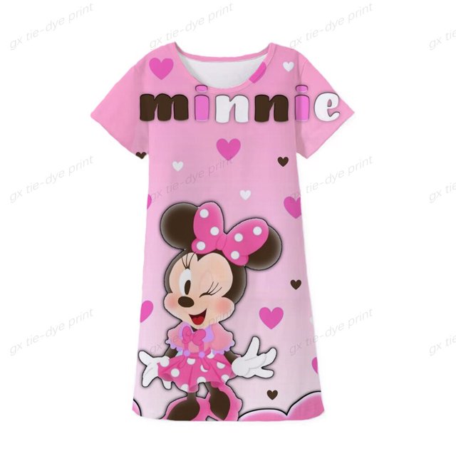 Camiseta de dibujos animados para niñas, vestido estampado de Minnie y Mickey Mouse de Disney, vestido de camiseta de manga corta de verano para niñas, vestido Mermaid7T-8T Gao Jinjia LED