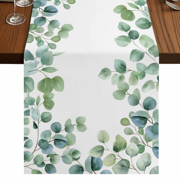 Table Runners 72 Inches Long Dress Scarves, Sage Green Eucalyptus Farmhouse Kitchen Table Runner, Coffee Tablerunners, Spring Summer Pastoral Leaves 16x72 Inch